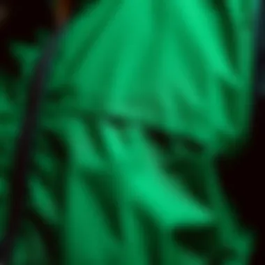 Fabric Details of Green Windbreaker Close-up of green windbreaker showcasing fabric texture and design details