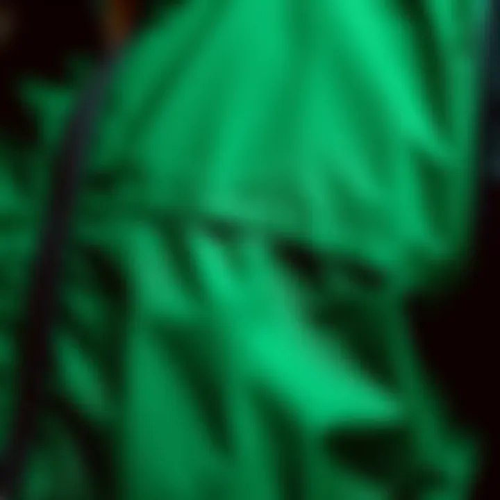 Fabric Details of Green Windbreaker Close-up of green windbreaker showcasing fabric texture and design details