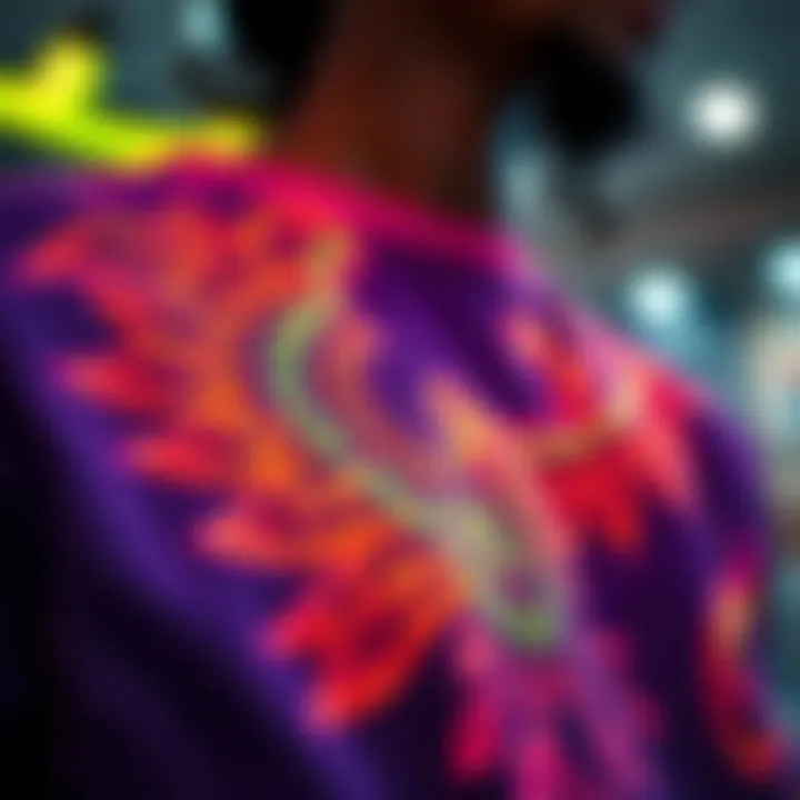 Artistry in Neon Fashion Close-up of neon colour shirt displaying intricate design