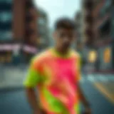 Neon Vibes in Skate Culture Vibrant neon shirt worn by skateboarder in urban setting