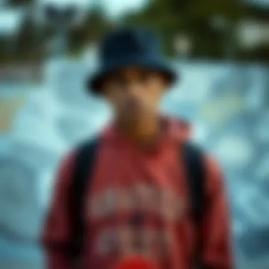 Stylish Skater with Plain Black Bucket Hat A stylish skater posing with a plain black bucket hat and skateboard