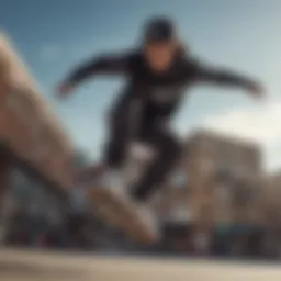 Skater wearing a hoodie with a cap performing a trick
