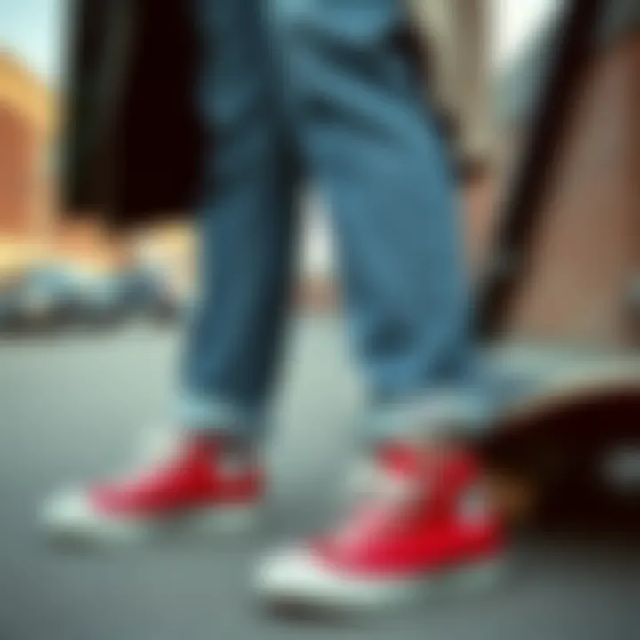 Versatile Styling with Red Converse Someone showcasing different outfits paired with red Converse shoes