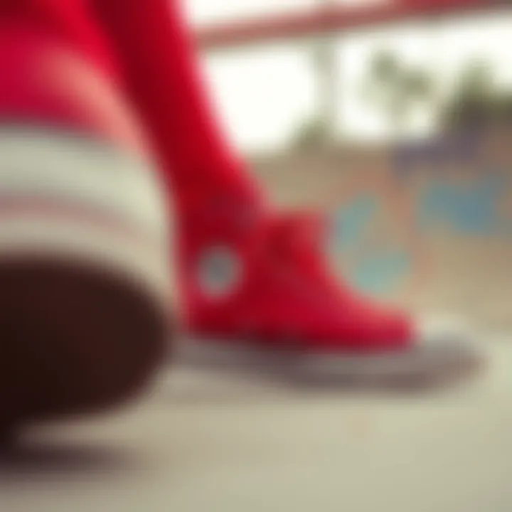 Red Converse: A Staple in Skate Culture A vibrant depiction of red Converse in a skate park environment
