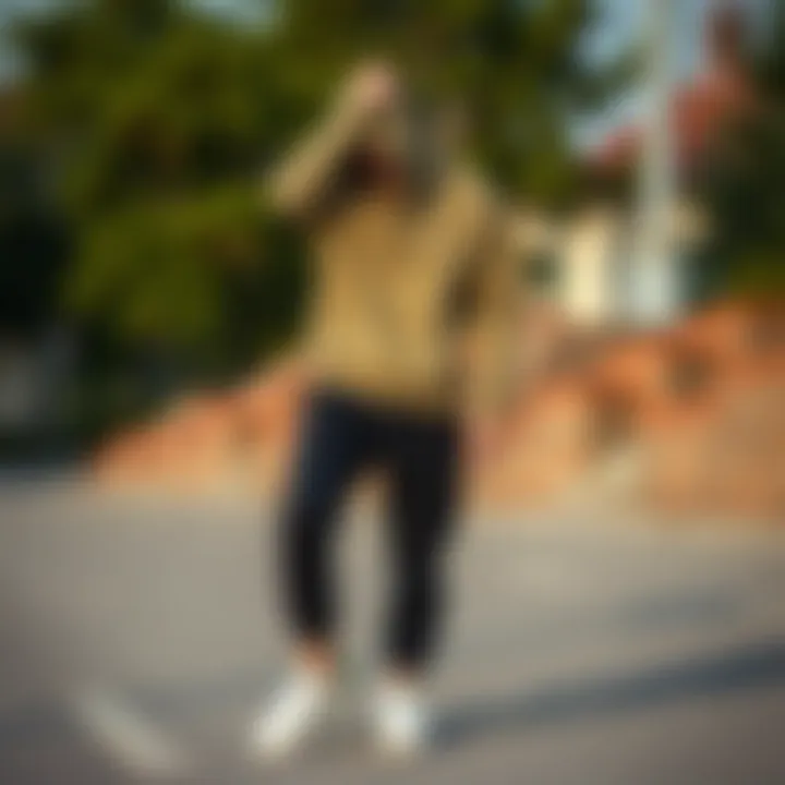 Olive Hoodie Outfit with Skate Shoes A stylish outfit featuring an olive hoodie paired with skate shoes