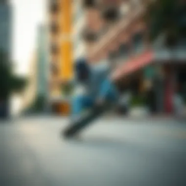 Urban Skateboarding Technique Dynamic skateboarding trick performed in a vibrant urban setting