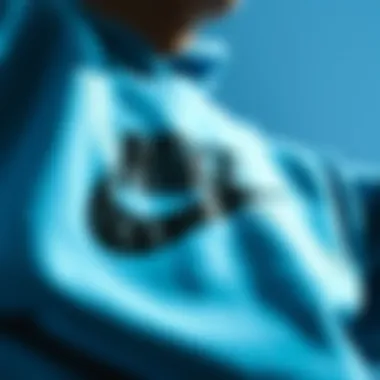 Close-up of design details on light blue Nike sweatshirt Close-up of design details on light blue Nike sweatshirt