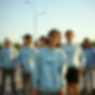 Group of skateboarders showcasing their style with light blue Nike sweatshirts Group of skateboarders showcasing their style with light blue Nike sweatshirts