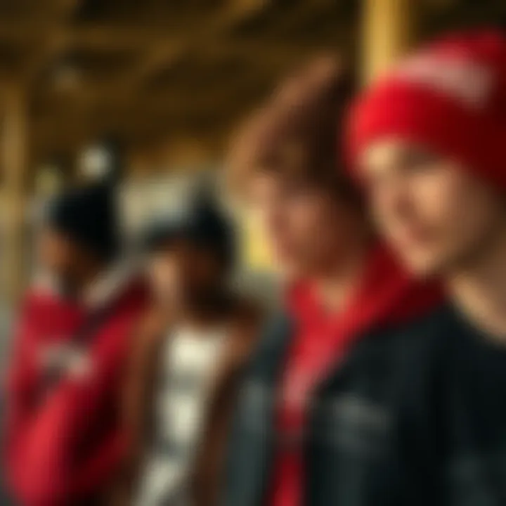 Group of skateboarders showcasing their streetwear style with the Vans Milford Beanie.