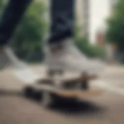 Dynamic skateboarding action featuring grey Velcro Vans