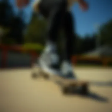 Skateboarder in Action with Vans Skateboarder performing a trick while wearing Vans