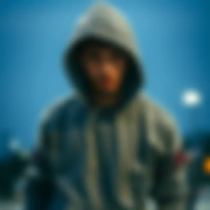 A skateboarder wearing a grey hoodie, blending style with sport.