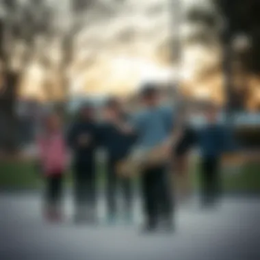 Skateboarder inspiring young enthusiasts at a park
