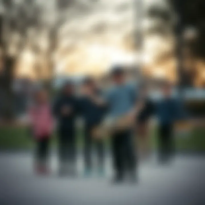 Skateboarder inspiring young enthusiasts at a park