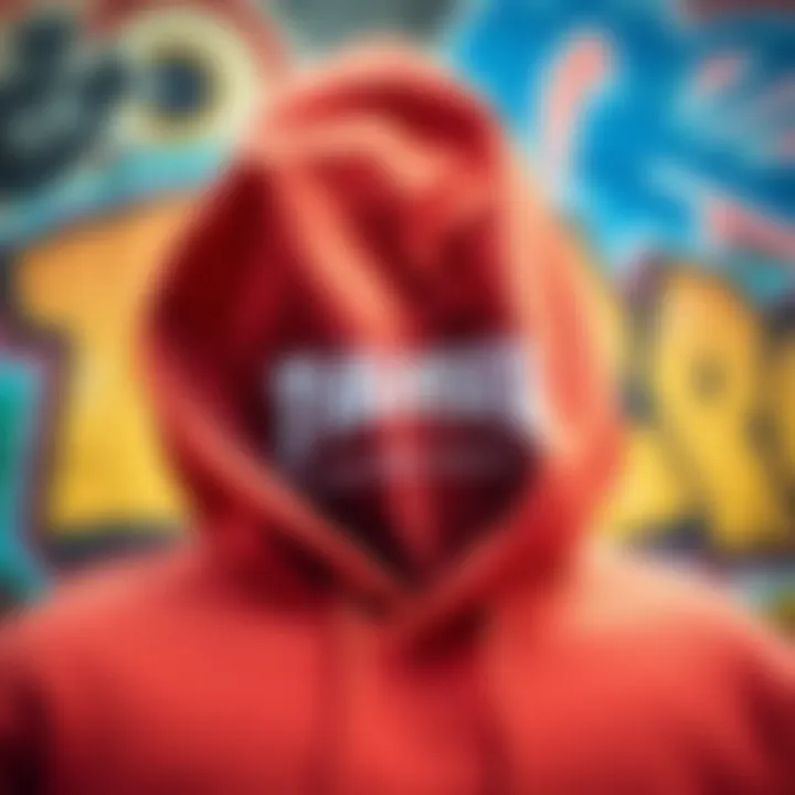 Thrasher Logo Hoodie A close-up of Thrasher's iconic logo on a hoodie against a graffiti backdrop