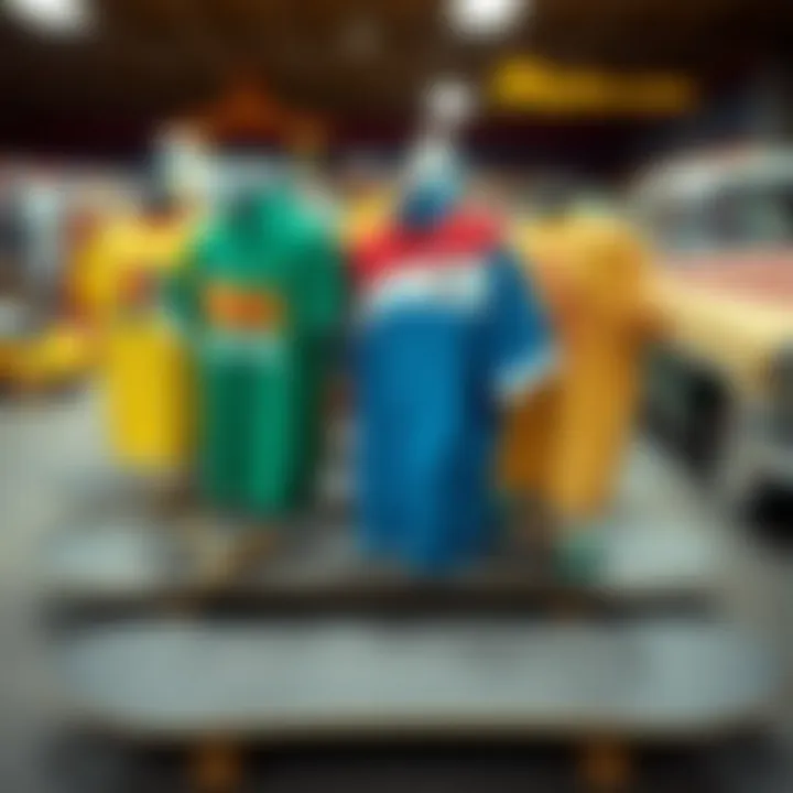 Vibrant Throwback Shirts on Skateboards Colorful throwback shirts displayed on skateboards