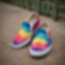 Close-up view of Tie Dye Vans Slip On showcasing vibrant colors