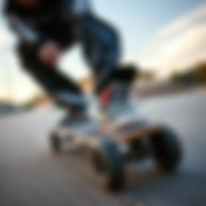 Skater Demonstrating 65mm 78A Wheel Performance Skater performing tricks using 65mm 78A wheels on a skateboard.