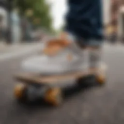 A pair of stylish DC shoes showcased on a skateboard