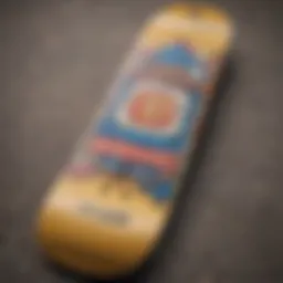 Colorful skateboard deck showcasing a unique logo