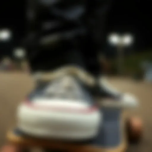 Chuck Taylors: A Skateboarder's Choice Close-up of Chuck Taylor sneakers on a skateboard