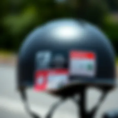 Safety Certifications on Skateboard Helmets Close-up of safety certification labels on a skateboard helmet.