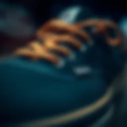 Close-up view of Vans workers shoes highlighting unique material textures