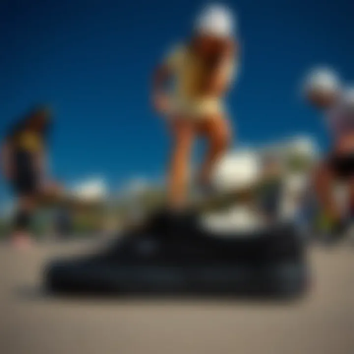 Iconic Vans Authentic Black against a backdrop of skateboarding culture