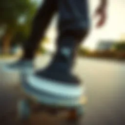 Classic Vans black and white sneakers on a skateboard