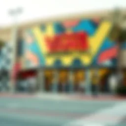 Exterior view of Vans Escondido Mall showcasing vibrant signage and skateboarding culture.