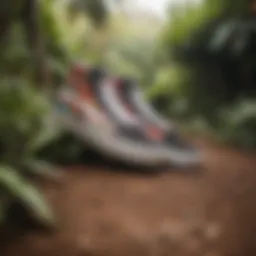 Vans shoes showcasing a vibrant Hawaiian print against a tropical backdrop
