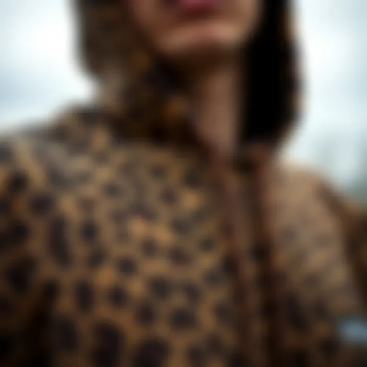 Detailing the Unique Fabric of the Hoodie Close-up of the Vans leopard print hoodie fabric texture