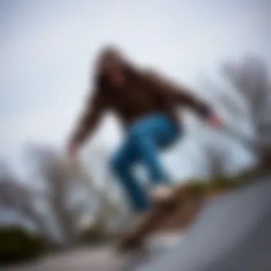 Dynamic Skateboarding in the Leopard Print Hoodie Skateboarder wearing the Vans leopard print hoodie in action