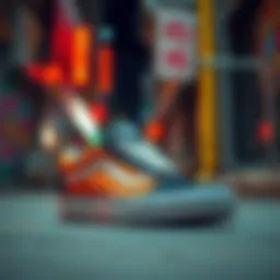 Vans Old Skool sneaker showcased against a vibrant urban backdrop