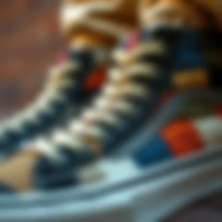 Intricate Patchwork Detailing of Vans High Tops Close-up of the intricate patchwork detailing on Vans high tops