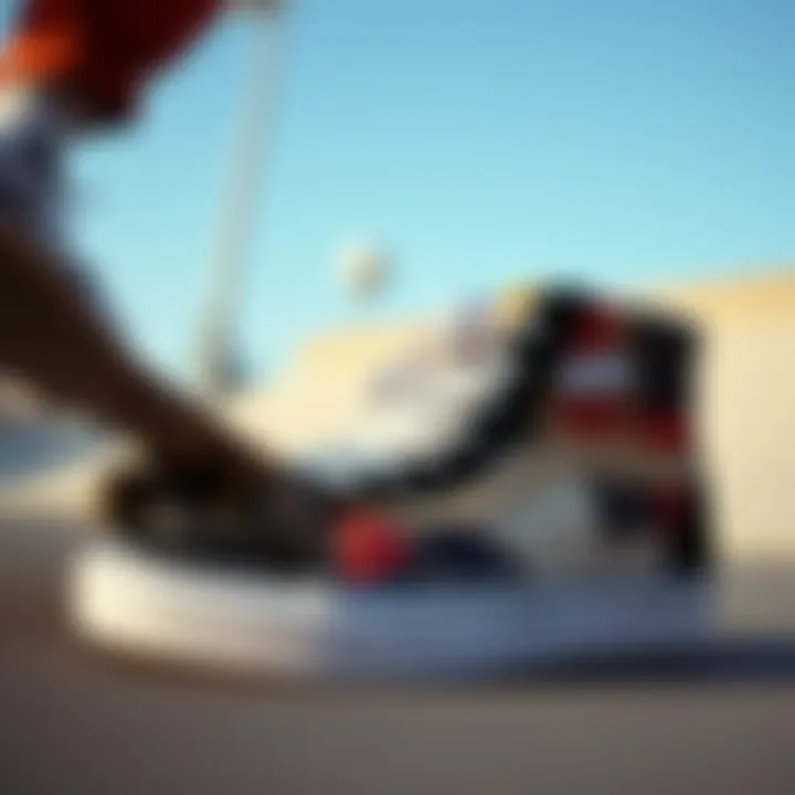 Vans Patchwork High Tops in Action Vans patchwork high tops in a skateboarding context