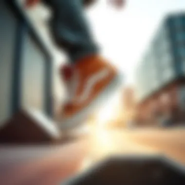 Urban Skateboarding with Vans Sk8 Hi MTE Tan Vans Sk8 Hi MTE Tan in an urban skateboarding setting