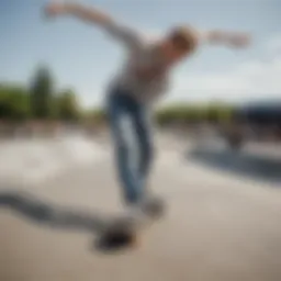 Vans skinny jeans showcased in a skatepark setting