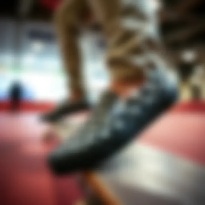 Vans in Action: Urban Skateboarding Scene Vans Slip-On Checkerboard Black Pewter in an urban skateboarding setting