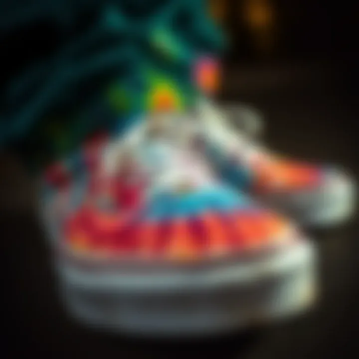 Artistic Expression in Tie Dye Patterns A close-up of tie dye patterns on Vans shoes highlighting artistic design