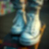 Fusion of Footwear and Skateboarding White embroidered Converse shoes on a skateboard deck