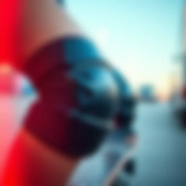 Ergonomic Design of Skate Knee Pads A close-up view of stylish knee pads designed for skateboarding, showcasing their ergonomic design and padding.